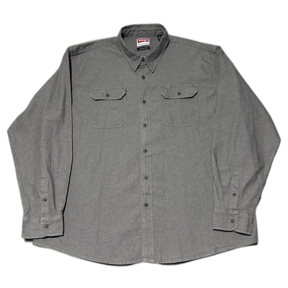 Wrangler Shirt Men’s 3XL Comfort Flex Button Down Gray Long Sleeve Casual Work